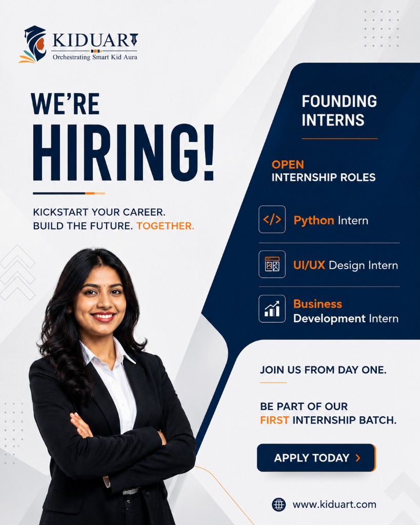 KIDUART hiring founding interns for Python, UI/UX design, and business development in Noida India